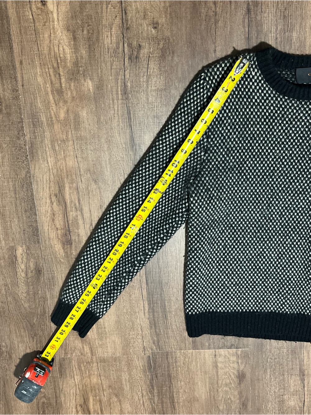 Coach WoolCashmere Men's Black and Cream Textured Crewneck Sweater - Picture 3 of 4
